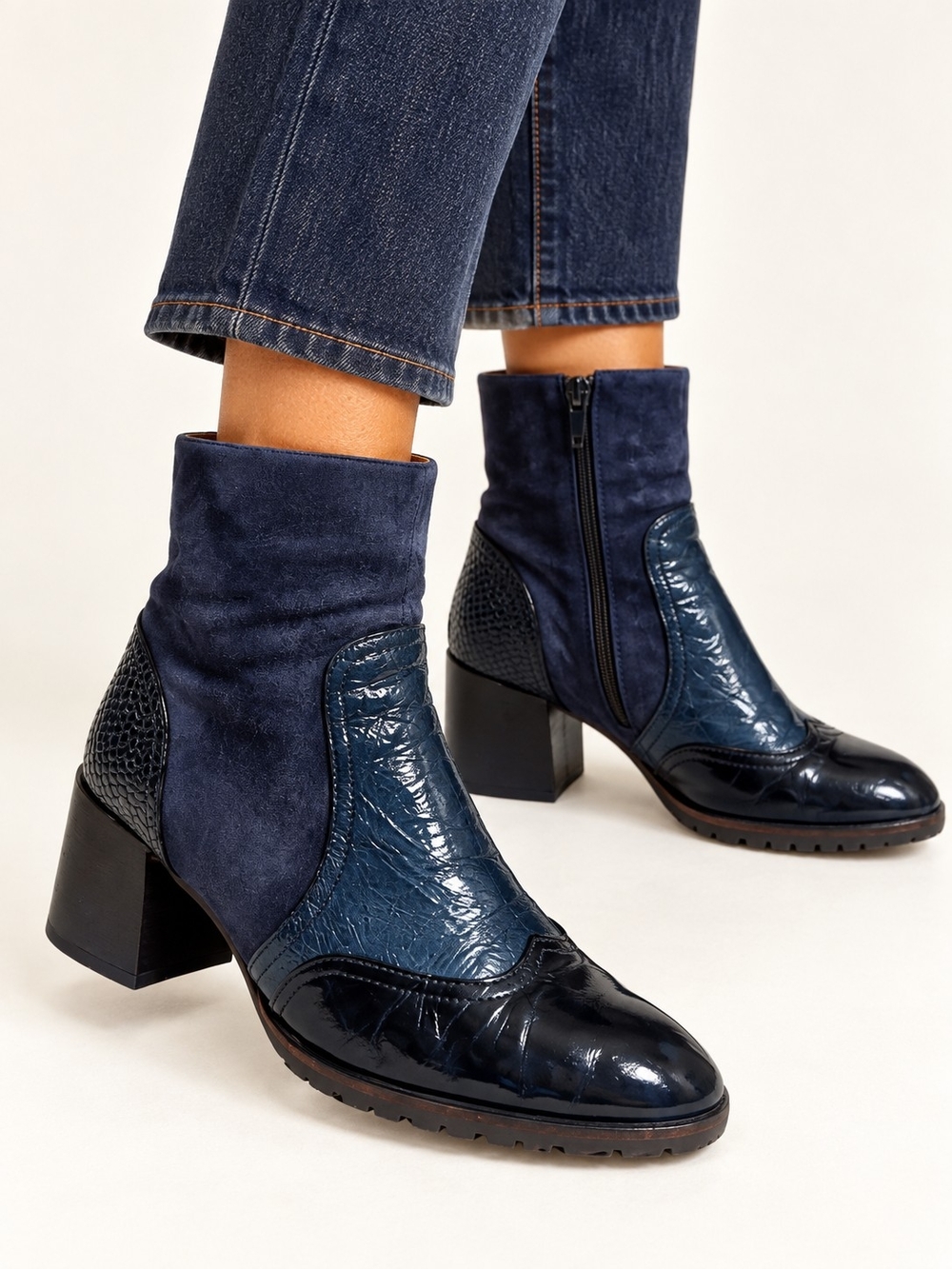 Chie Mihara Navy Suede Leather Ankle Boots 38 US 8 Spain